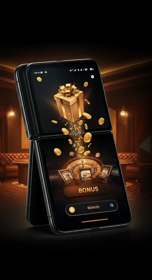 Interface mobile du Golden Panda Casino affichant une bannière de bonus de bienvenue et des symboles de tours gratuits, soulignant les offres promotionnelles.